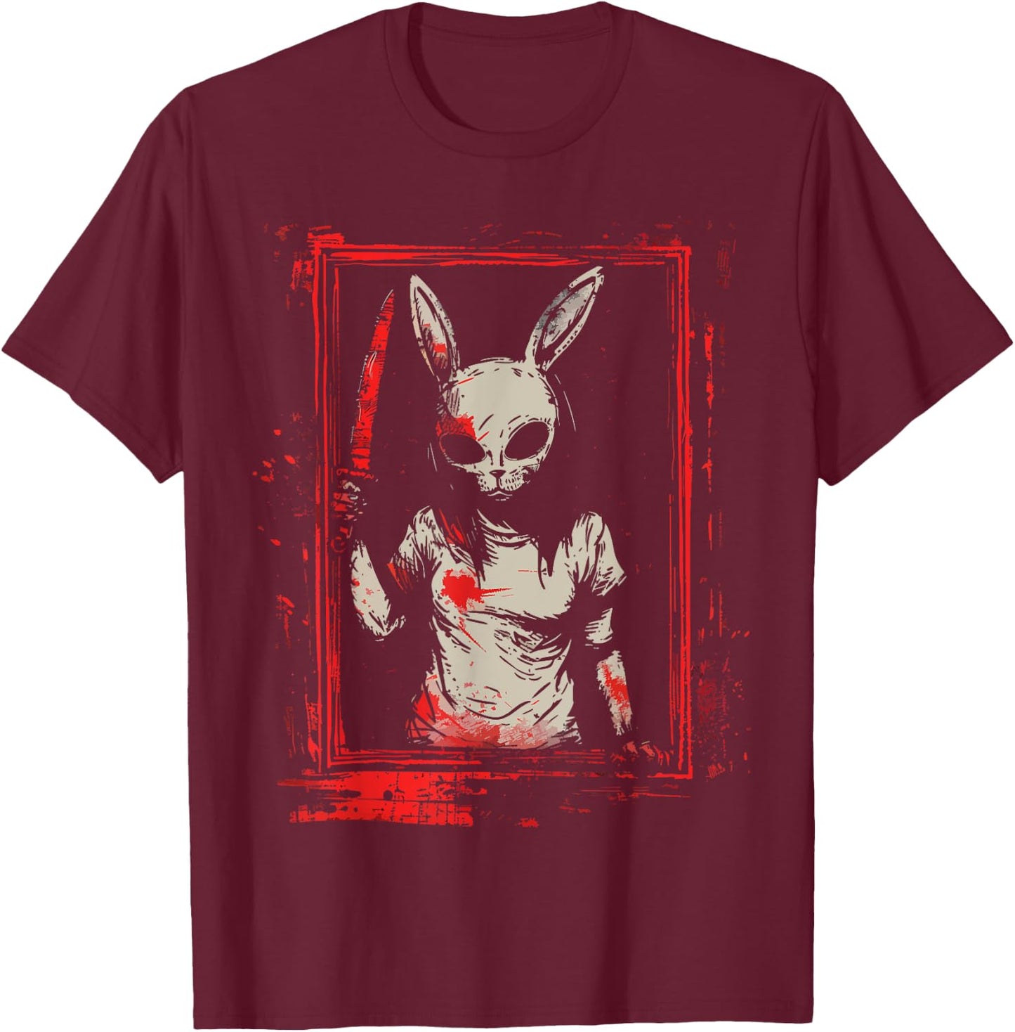 Horror Bunny Mask Girl Slasher Goth Creepy Scary Evil Rabbit T-Shirt - T-Shirt | Maroon