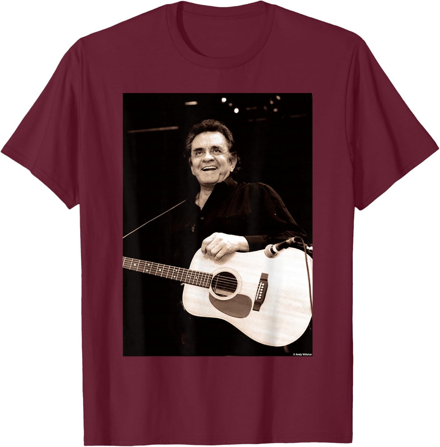 Johnny Cash Live At Glastonbury 1994 By Andy Willsher T-Shirt - T-Shirt | Maroon