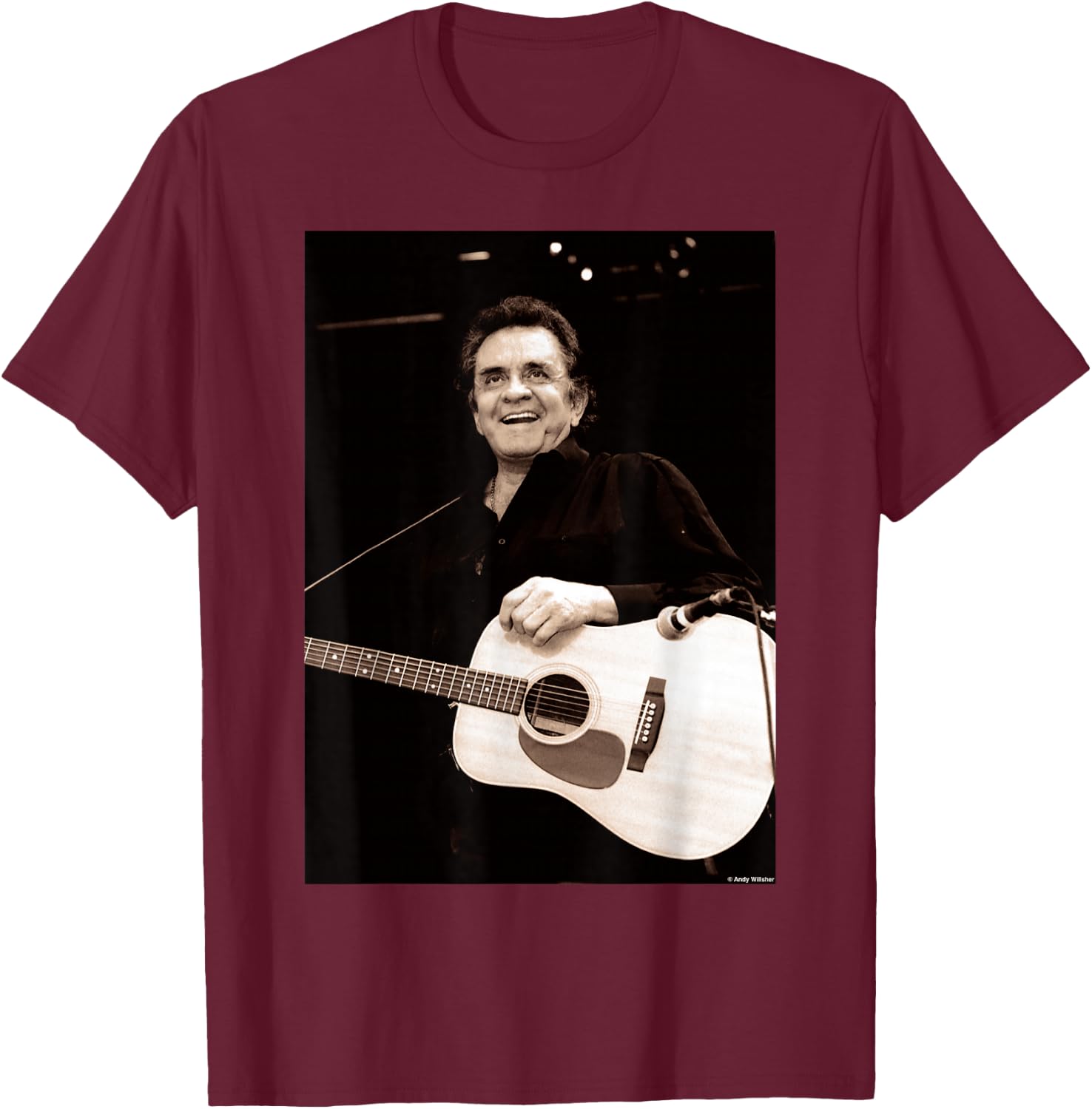 Johnny Cash Live At Glastonbury 1994 By Andy Willsher T-Shirt - T-Shirt | Maroon