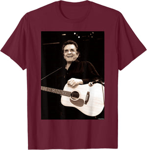 Johnny Cash Live At Glastonbury 1994 By Andy Willsher T-Shirt - T-Shirt | Maroon