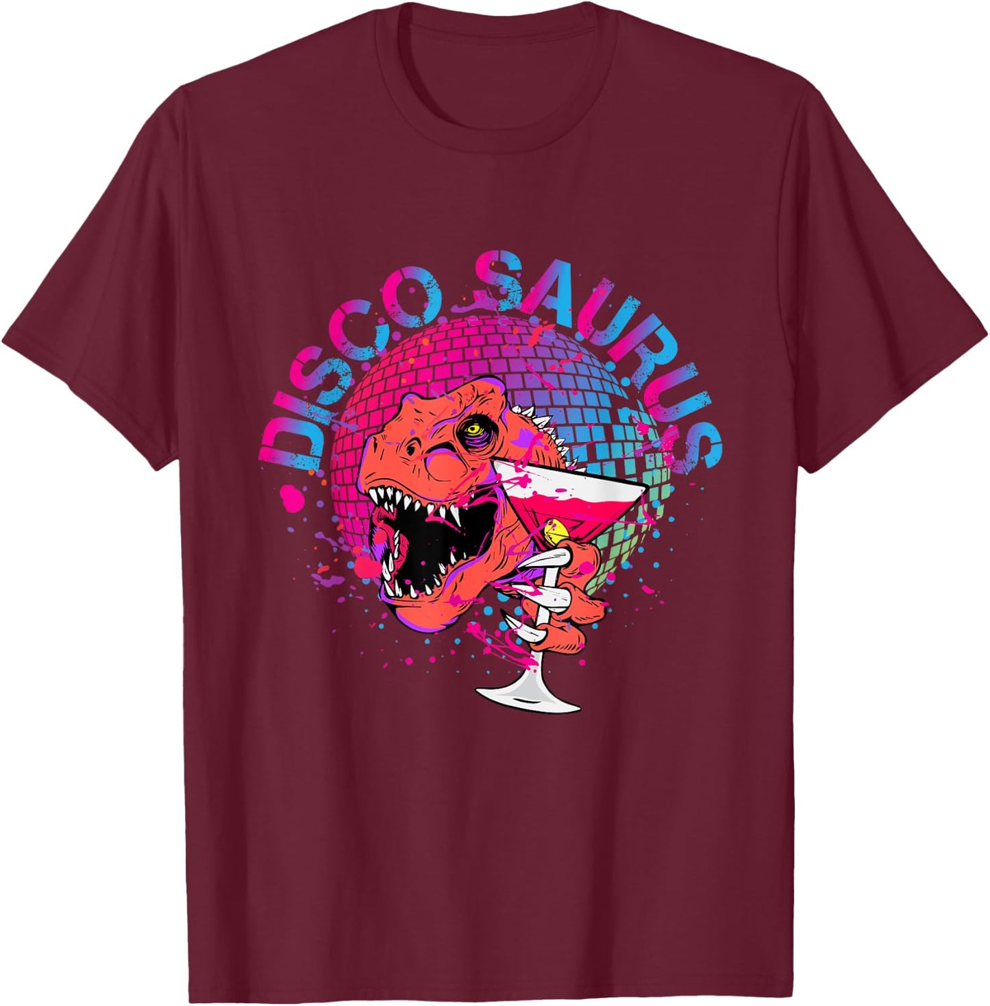 Disco Saurus Disco Dinosaur DJ Party Celebrations Club Dino Design T-Shirt - T-Shirt | Maroon