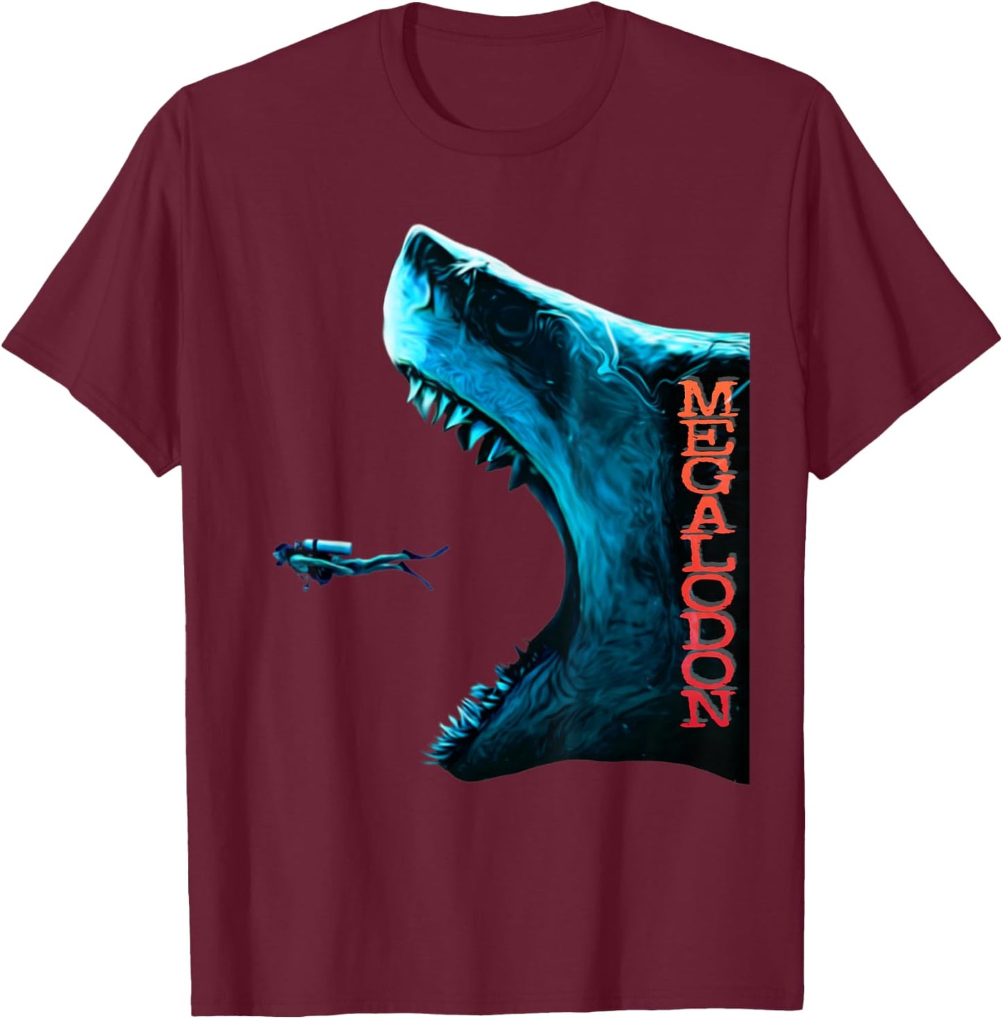 Megalodon Primeval Shark Dorsal Fin Teeth Ocean Predator T-Shirt - T-Shirt | Maroon