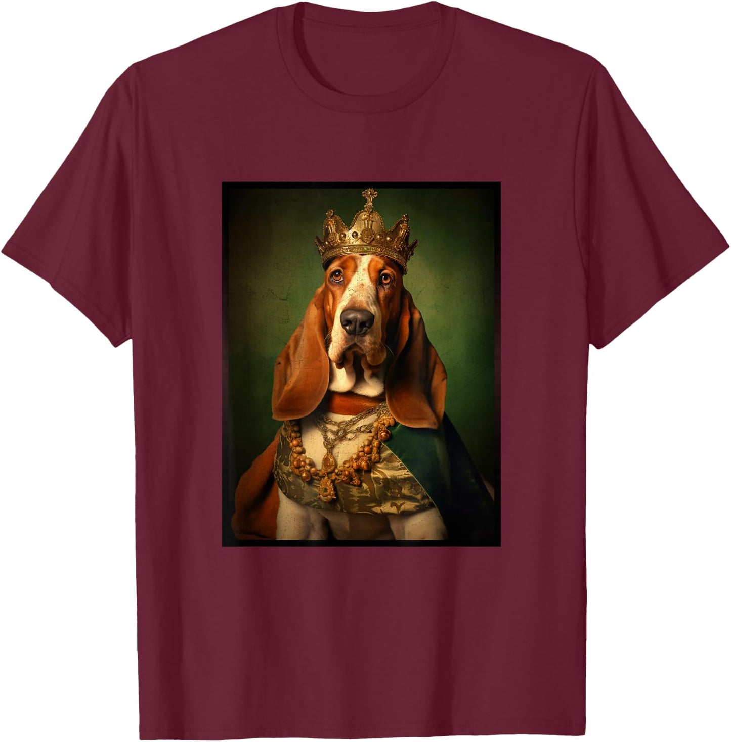 Basset Hound Dog Portrait Renaissance Funny Pet Mom Dad T-Shirt - T-Shirt | Maroon