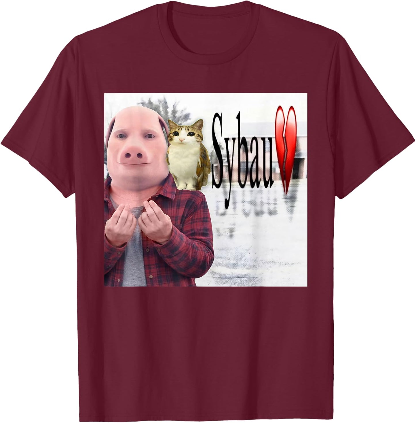 Funny John Pork and Meowl SYBAU Brainrot Meme T-Shirt - T-Shirt | Maroon