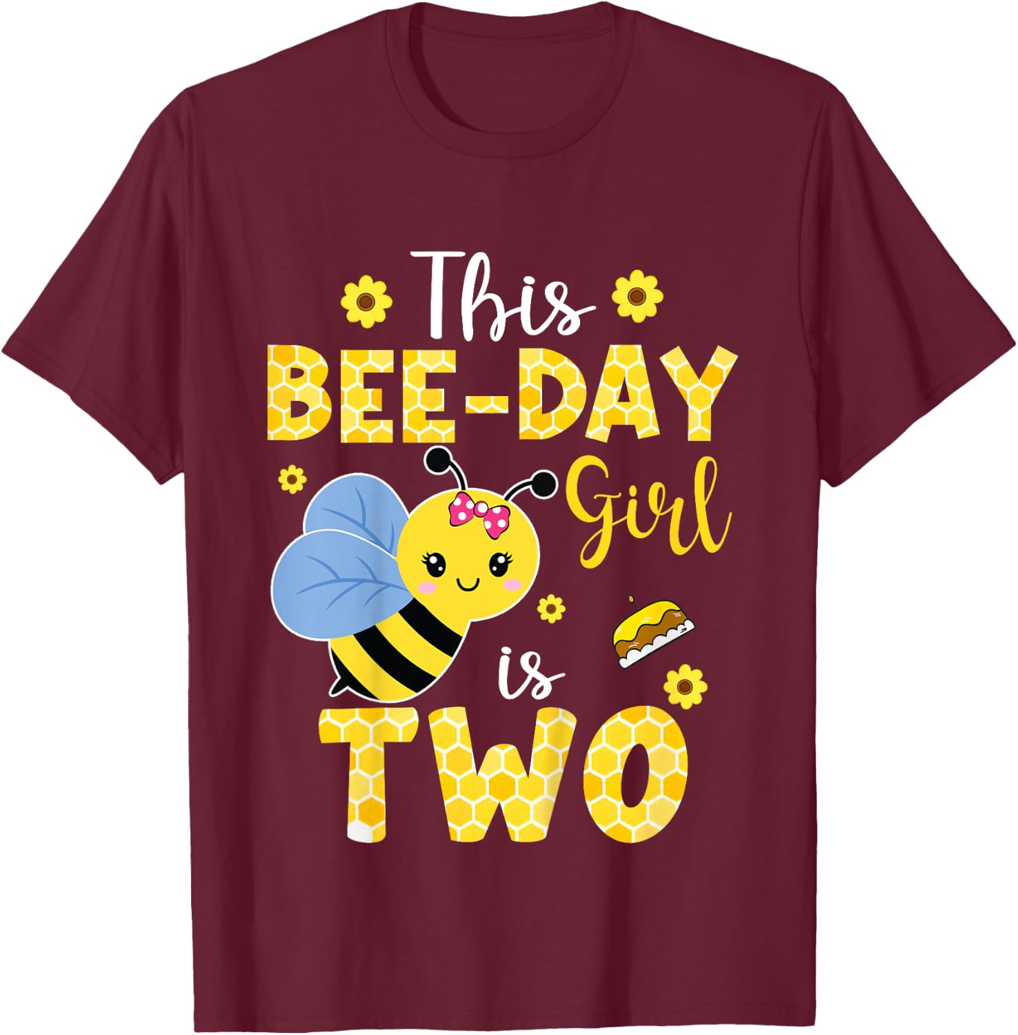 This Bee-Day Girl Is Two 2 Years Old 2nd Birthday Kids T-Shirt - T-Shirt | Maroon