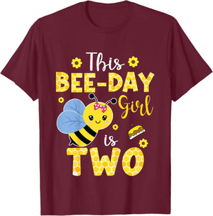 This Bee-Day Girl Is Two 2 Years Old 2nd Birthday Kids T-Shirt - T-Shirt | Maroon