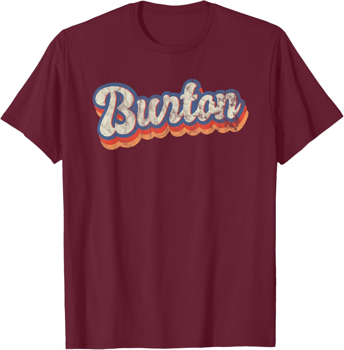 Burton Personalised Name Shirt, Custom Writing 70s , black T-Shirt - T-Shirt | Maroon