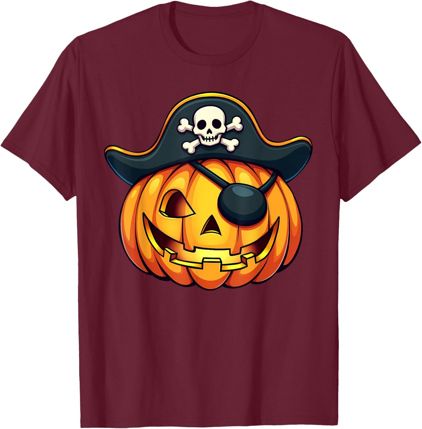 Cute Pirate Jack O Lantern Pumpkin Halloween Costume T-Shirt - T-Shirt | Maroon