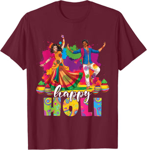 Happy Holi Indian Dancing Spring Holi Festival Of Colors T-Shirt - T-Shirt | Maroon