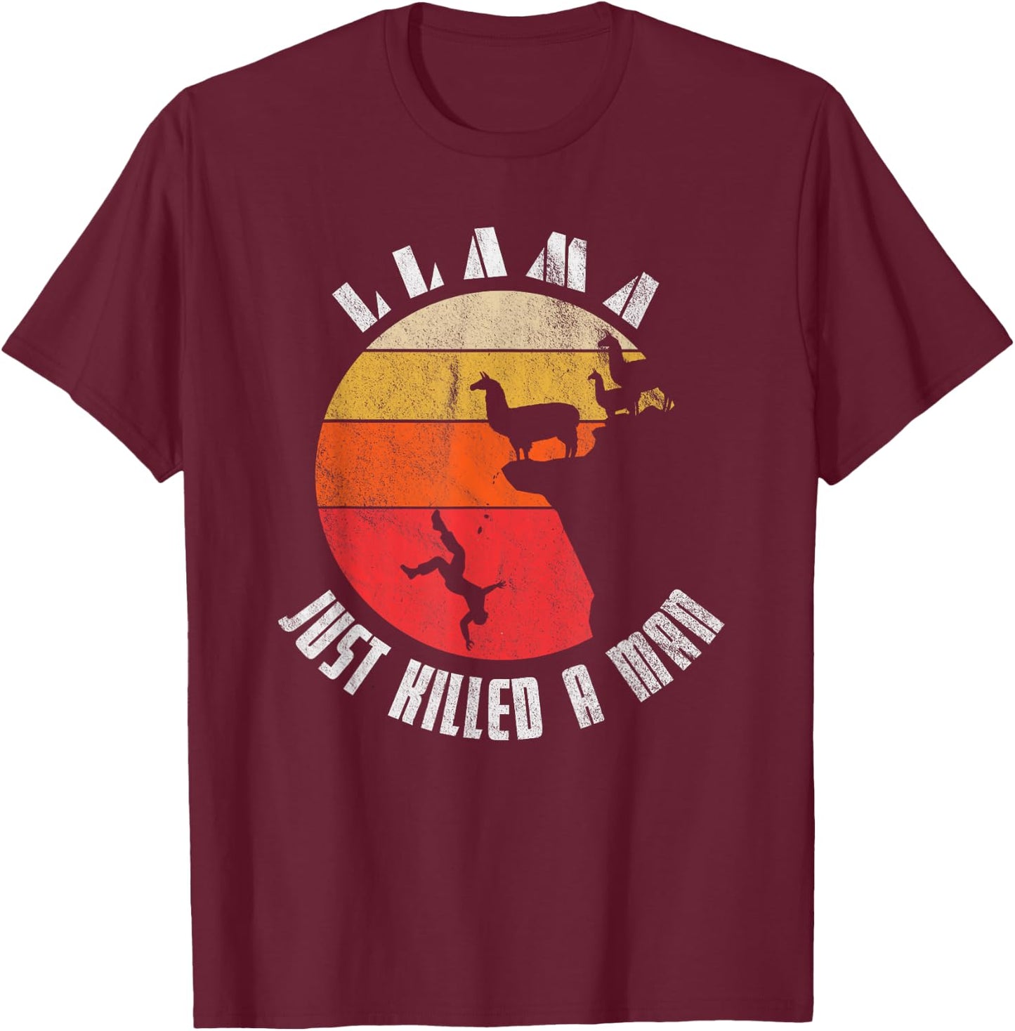 Retro Llama Just Killed A Man T-Shirt - T-Shirt | Maroon
