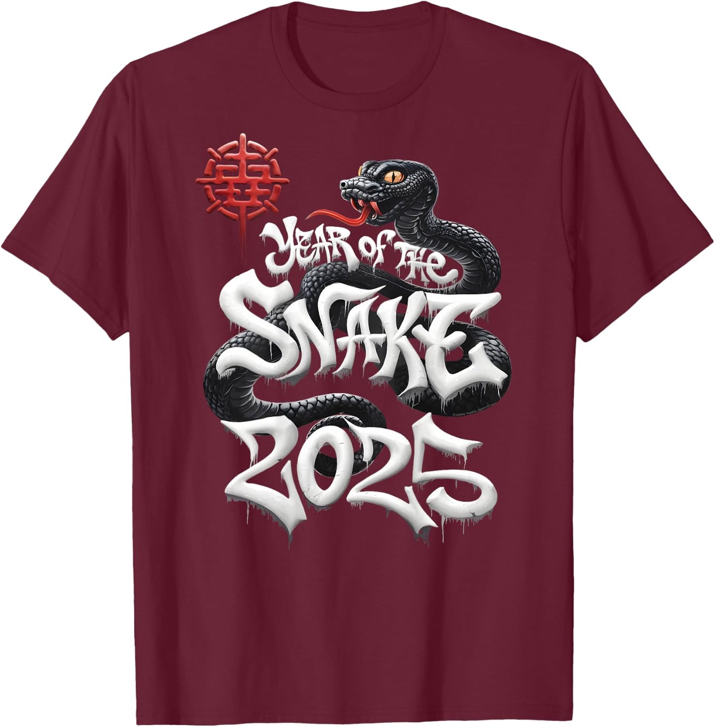 On Back | Year Of The Snake 2025 Lunar and Chinese New Year T-Shirt - T-Shirt | Maroon