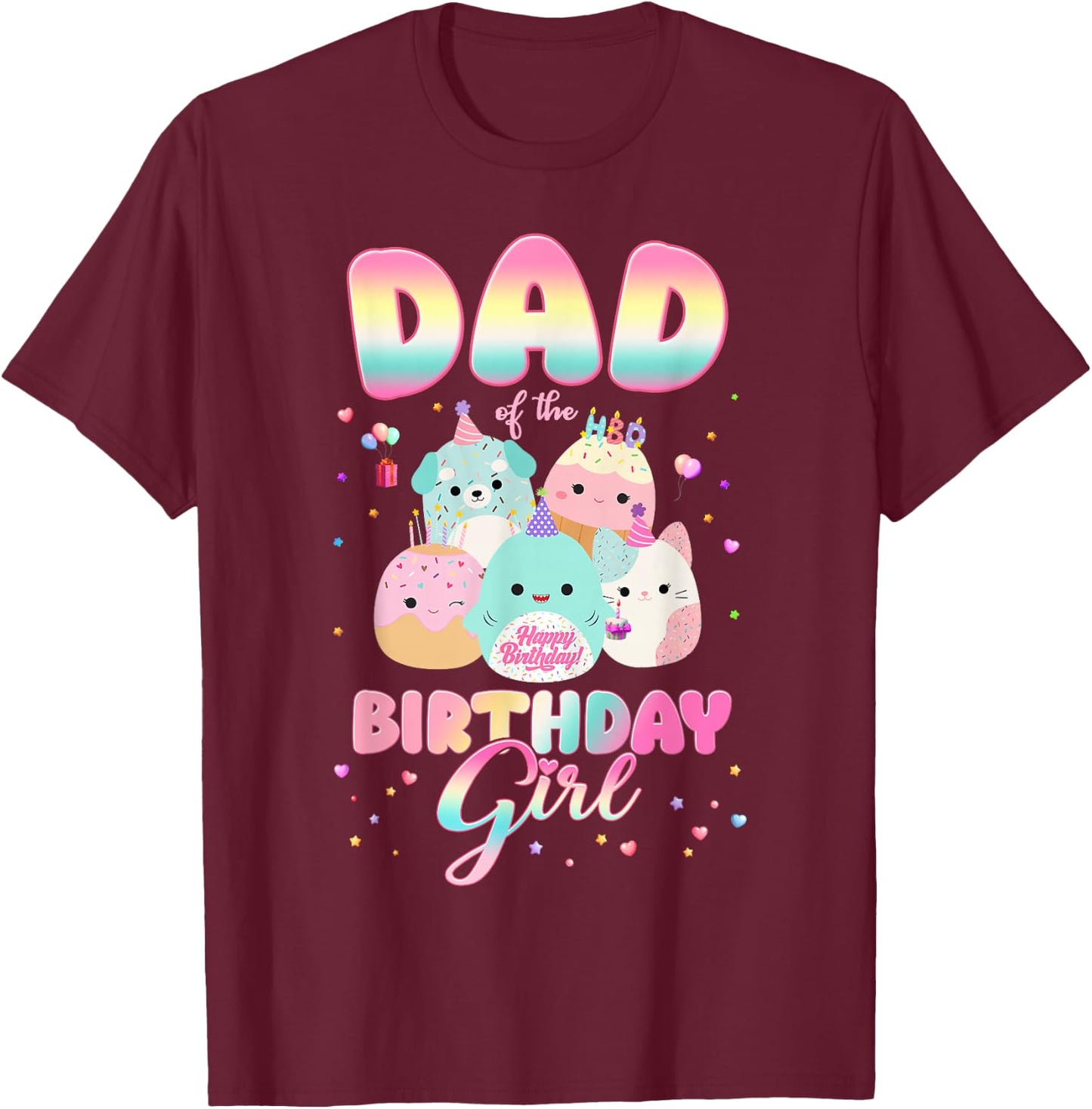 Birthday Family Party Squish Squad Dad Of The Birthday Girl T-Shirt - T-Shirt | Maroon