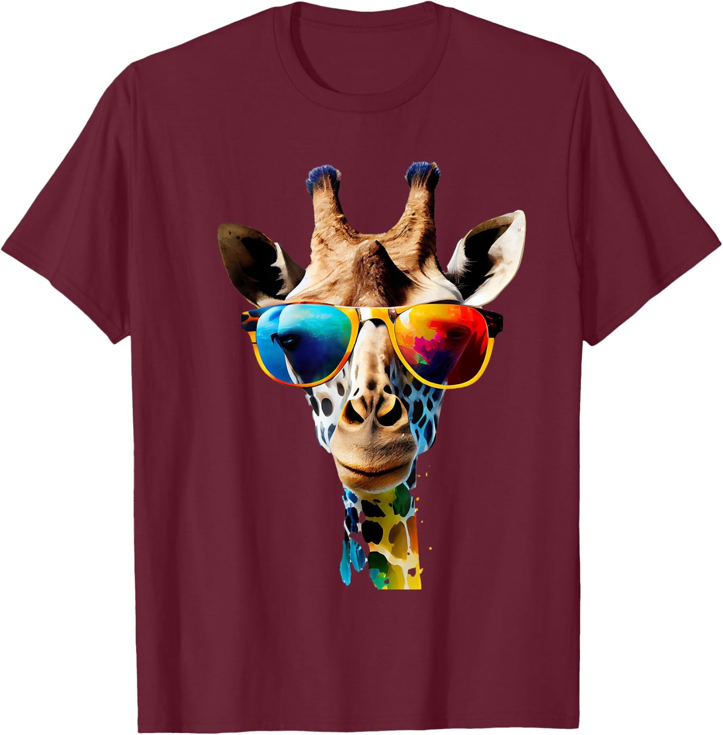 Giraffe Sonnenbrille Urlaub Sonne Natur Giraffen Liebhaber T-Shirt - T-Shirt | Maroon