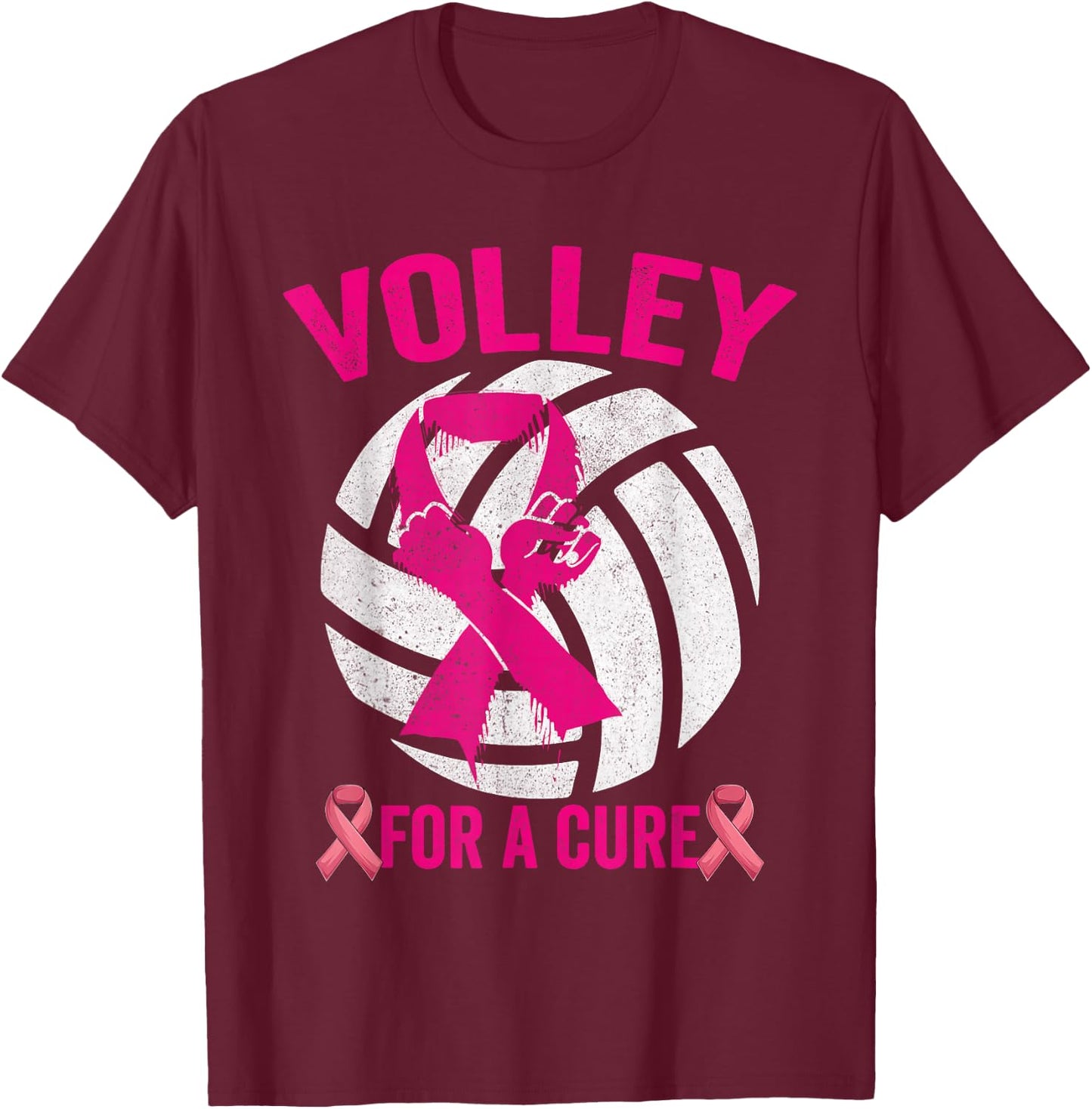 Volley For A Cure Volleyball Breast Cancer Awareness T-Shirt - T-Shirt | Maroon