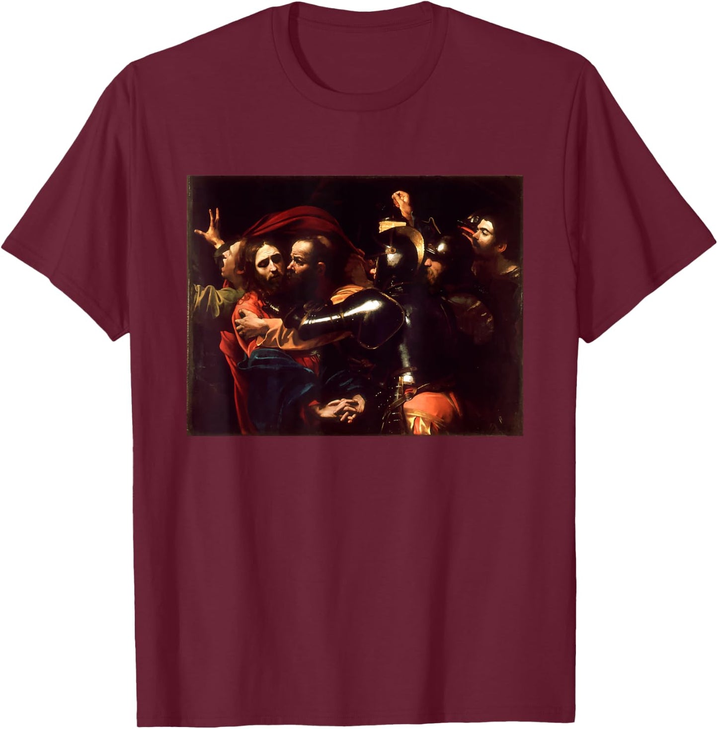 Caravaggios The Taking of Christ | Art Painting T-Shirt - T-Shirt | Maroon