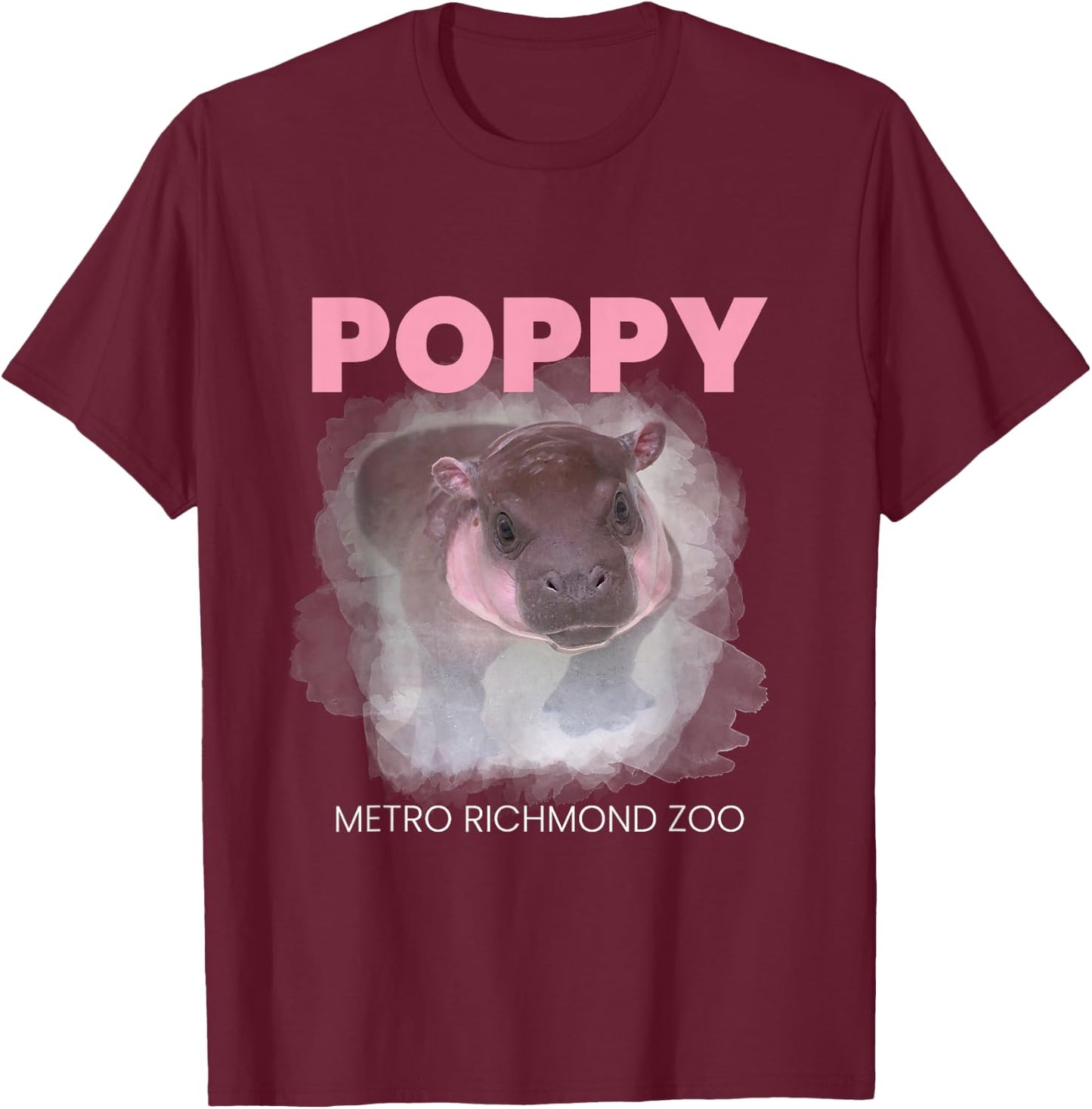 Poppy Cute Baby Pygmy Hippo Official Merch T-Shirt - T-Shirt | Maroon
