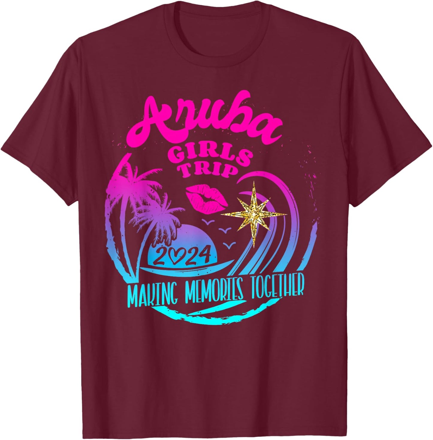 Girls Trip Aruba 2024 Beach Weekend Birthday Squad T-Shirt - T-Shirt | Maroon