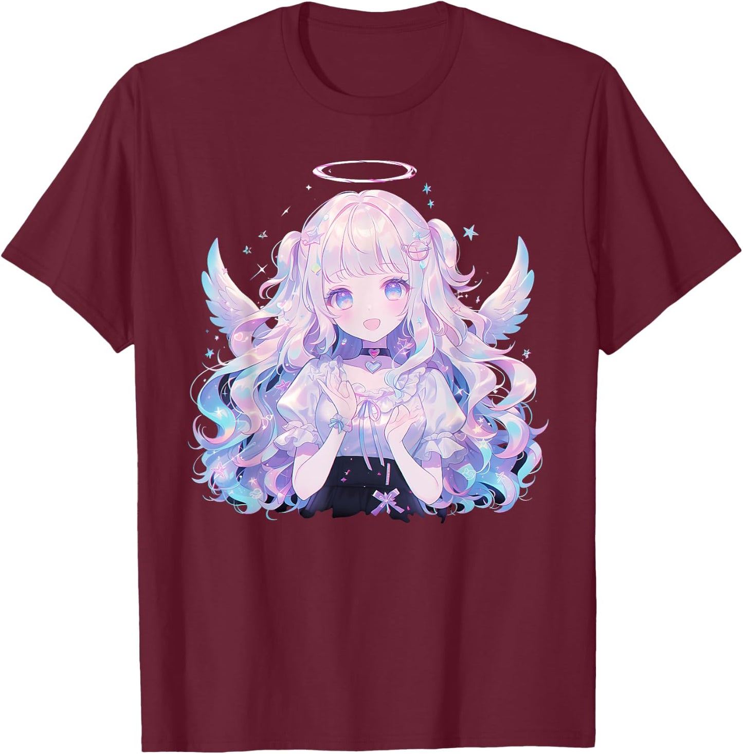 Japanese Tableware Manga Gothic Demon Waifu Retro , Black, S T-Shirt - T-Shirt | Maroon