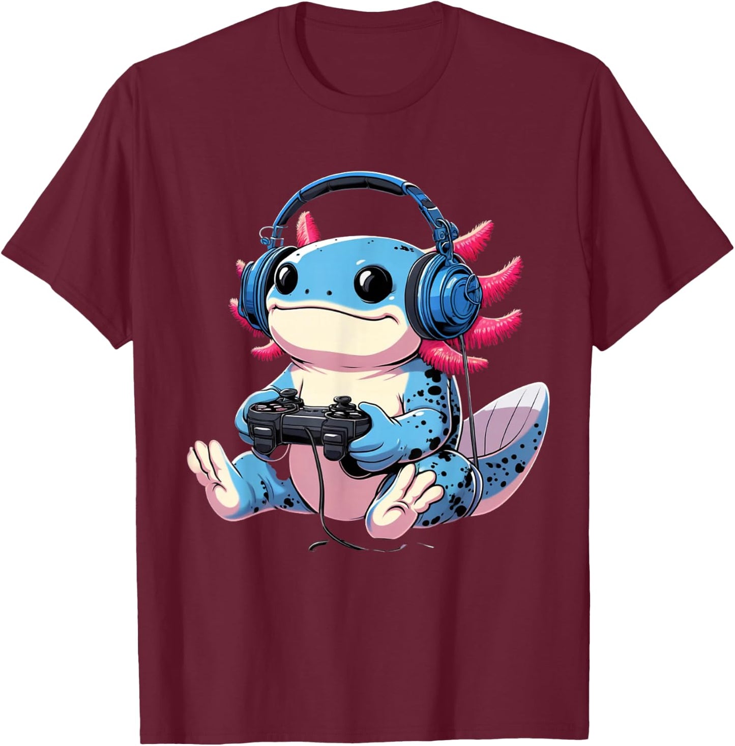 Funny Axolotl Gamer Gaming Axolotl Video Game T-Shirt - T-Shirt | Maroon