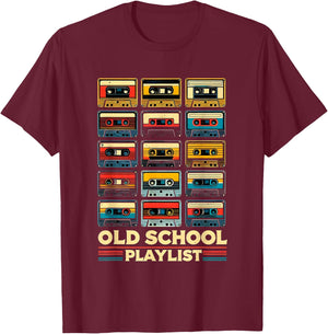 Old School Playlist Retro 80s 90s Cassette Tape Music T-Shirt - T-Shirt | Maroon