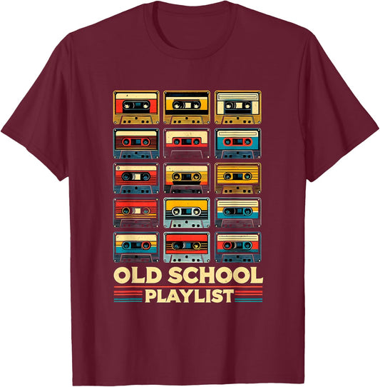 Old School Playlist Retro 80s 90s Cassette Tape Music T-Shirt - T-Shirt | Maroon