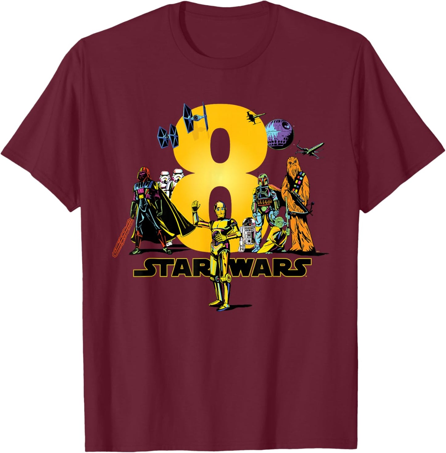 Star Wars Classic Characters Eighth Birthday 8 Years Old , black T-Shirt - T-Shirt | Maroon