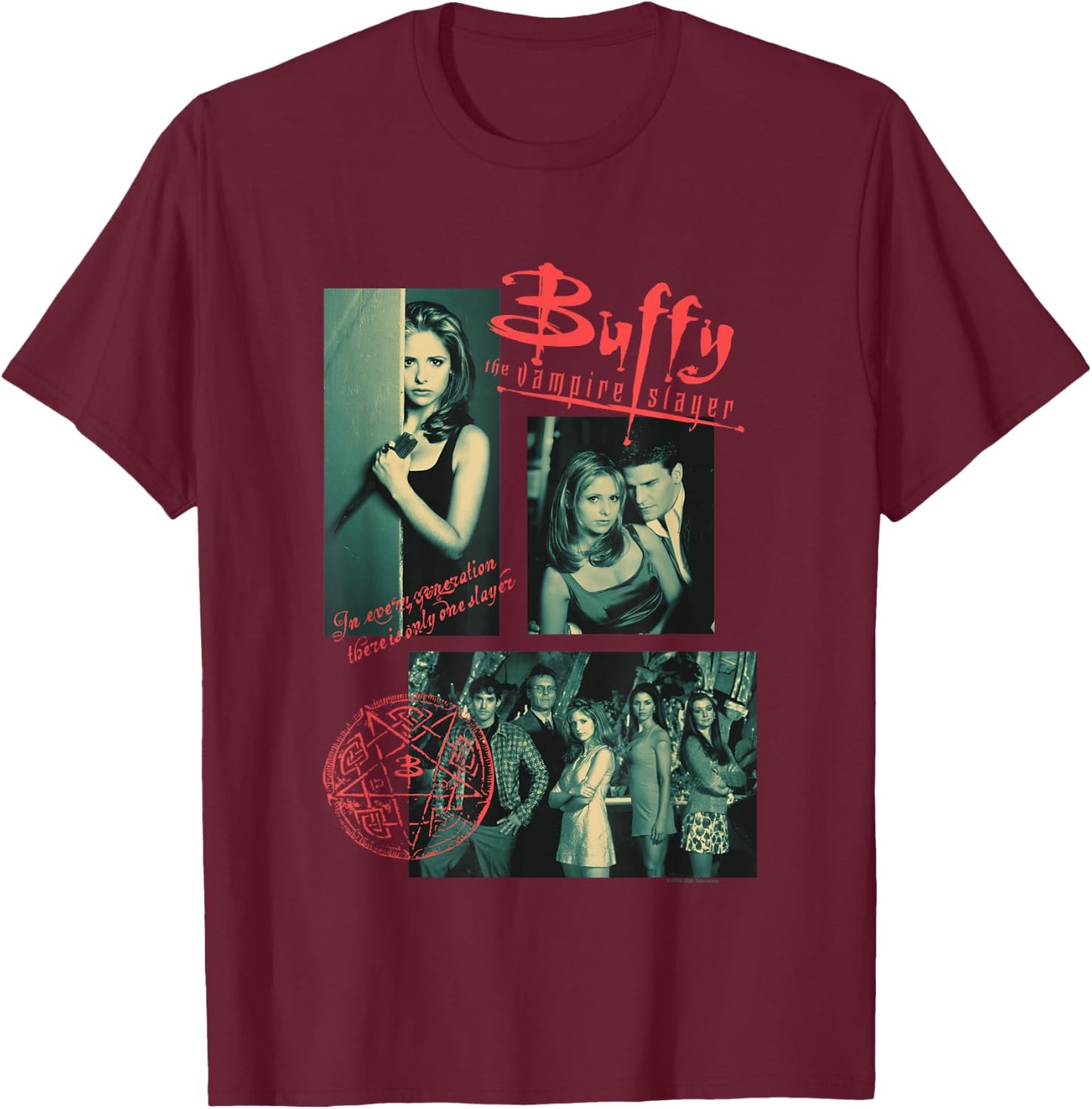 Buffy The Vampire Slayer Sunnydale High Vintage Collage , Black, S T-Shirt - T-Shirt | Maroon