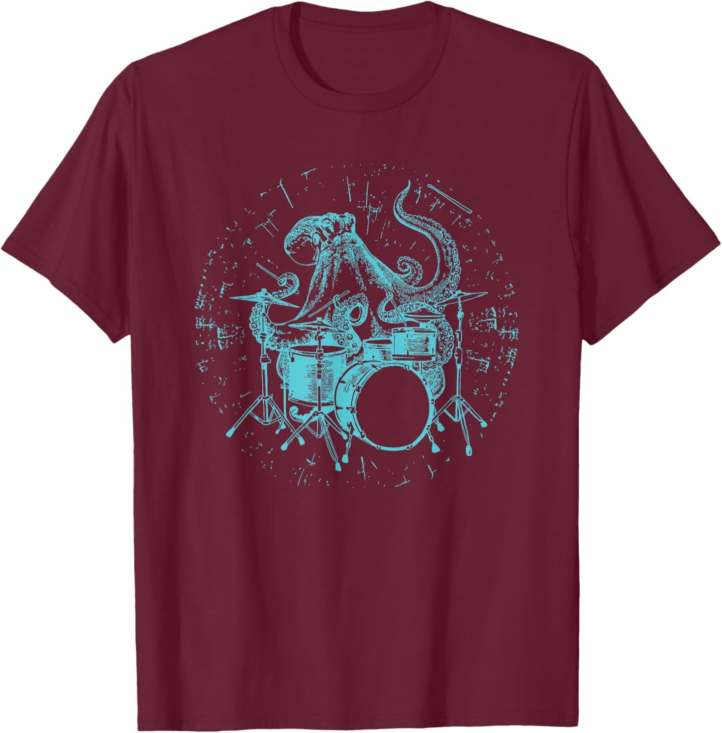 Octopus Playing Drums Funny Beach Drummer Rock Musician T-Shirt - T-Shirt | Maroon