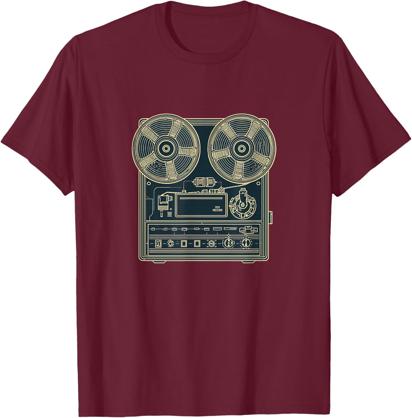 Classic Reel to Reel Recorder for Analog Music Fans T-Shirt - T-Shirt | Maroon