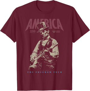 Abraham Lincoln Playing Guitar 4th July 250th Anniversary T-Shirt - T-Shirt | Maroon