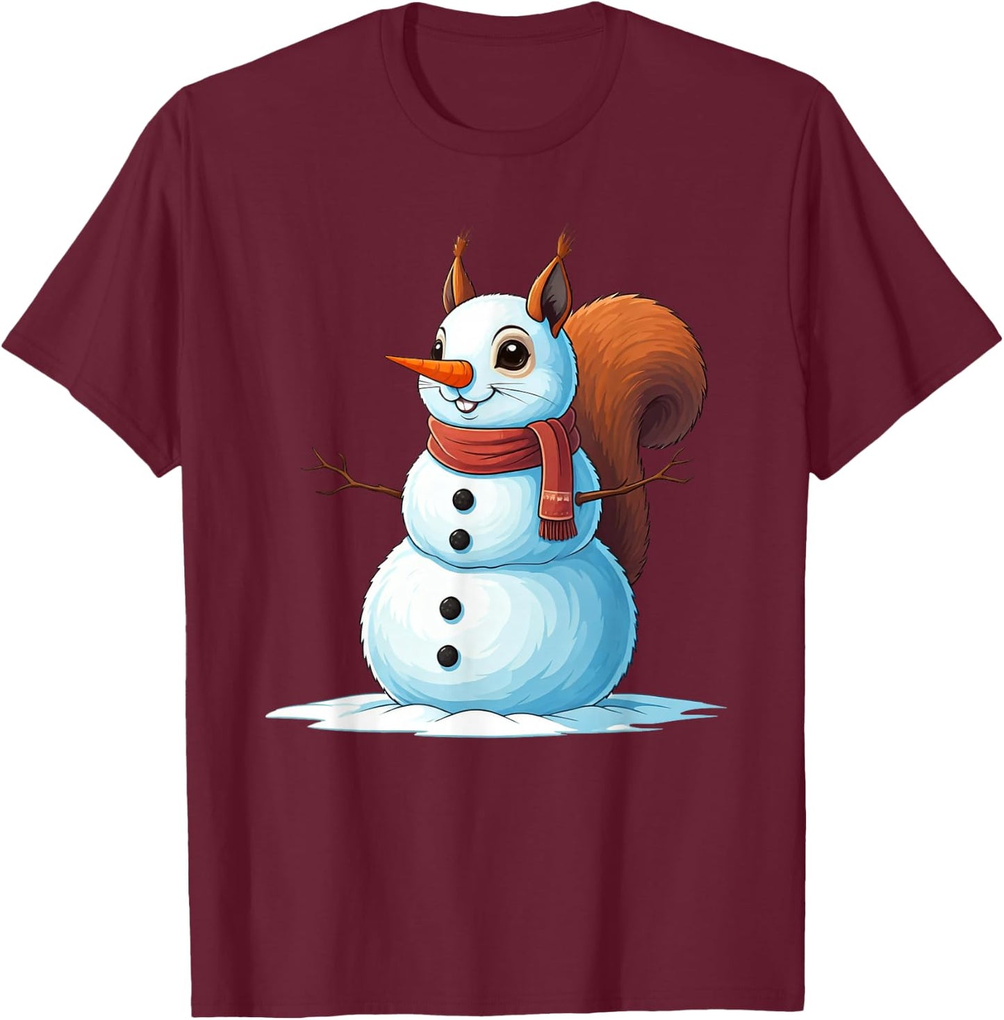 Funny Squirrel Snowman Scarf Christmas Kids T-Shirt - T-Shirt | Maroon