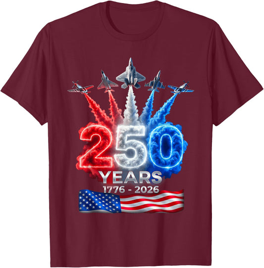 250 Years 1776 2026 4th of July 250th Anniversary USA Flag T-Shirt - T-Shirt | Maroon