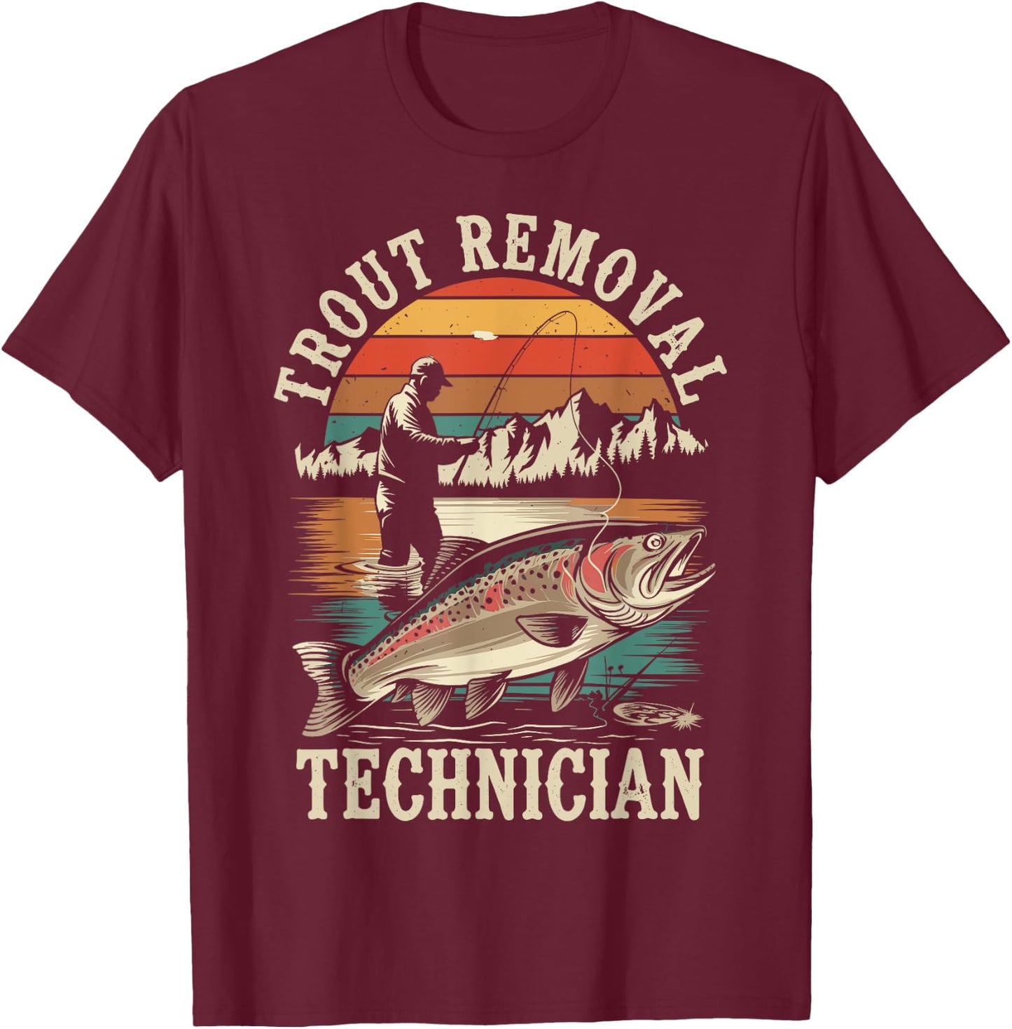 Funny Fisherman Trout Fly Fishing Father's Day JM -Adults Black Short Sleeve T-Shirt - T-Shirt | Maroon