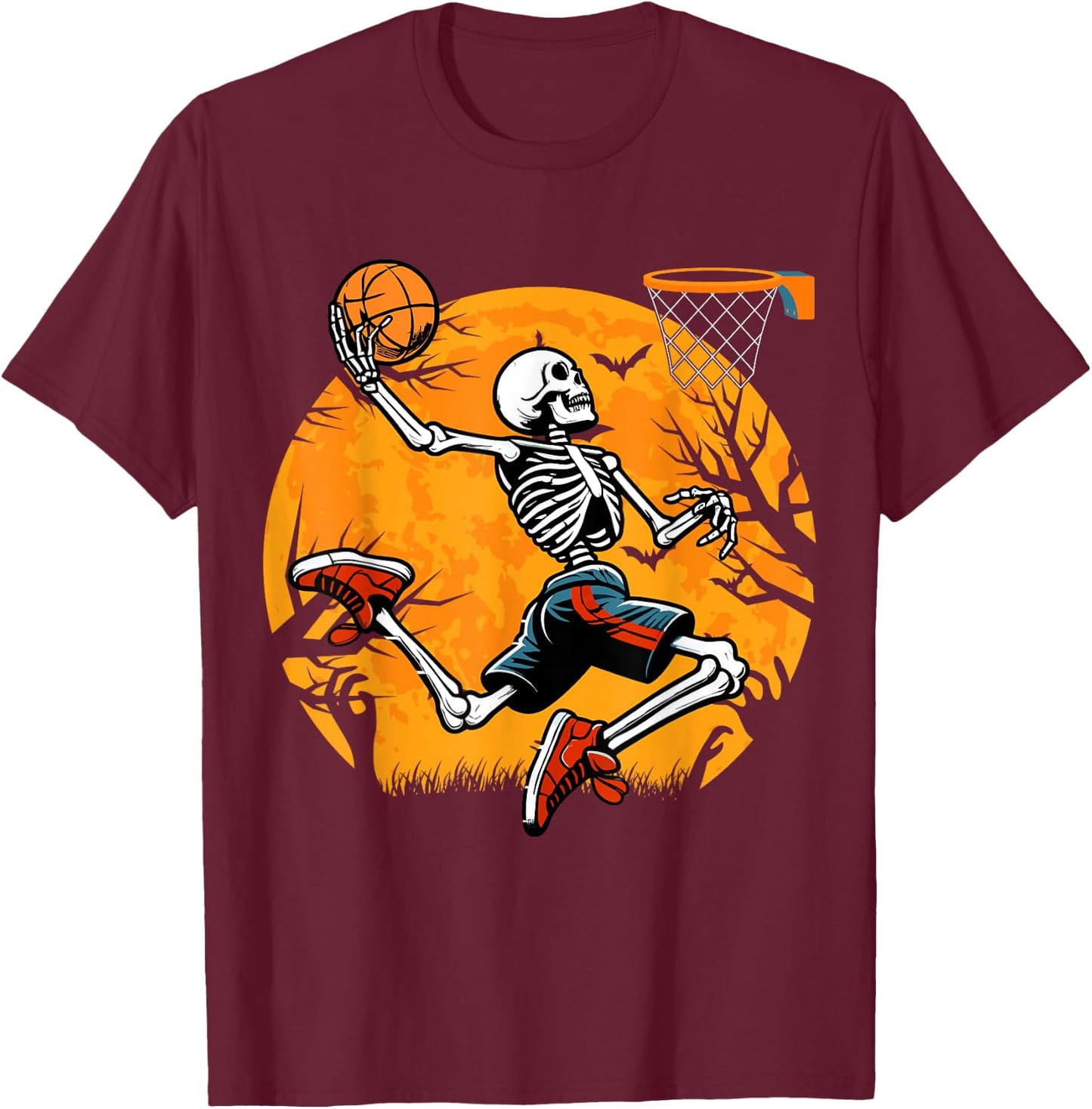 Basketball Skeleton Halloween Spooky Boys Basketball Player T-Shirt - T-Shirt | Maroon