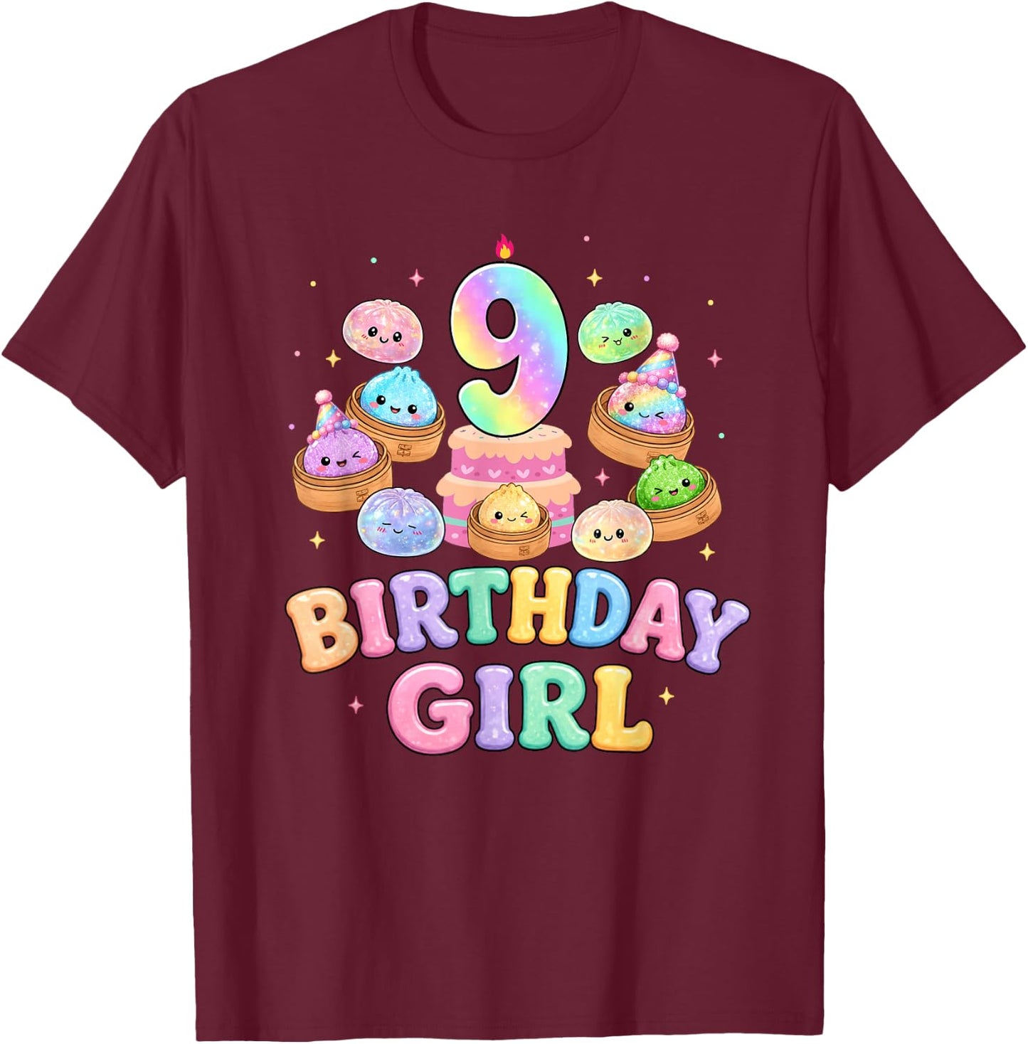 9th Birthday Girl Dumpling Shirt Cute Kawaii Dumpling Party T-Shirt - T-Shirt | Maroon