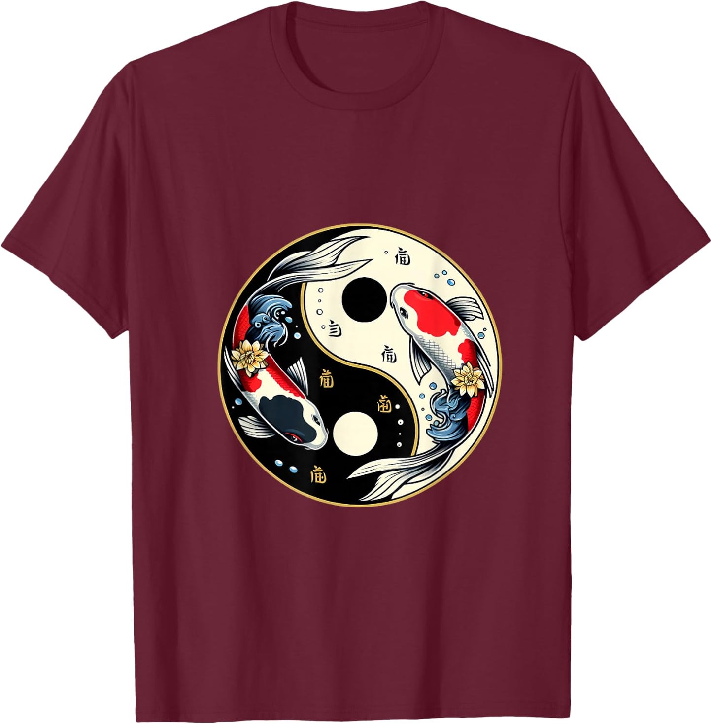 Yin Yang Koi Fish Design T-Shirt - T-Shirt | Maroon