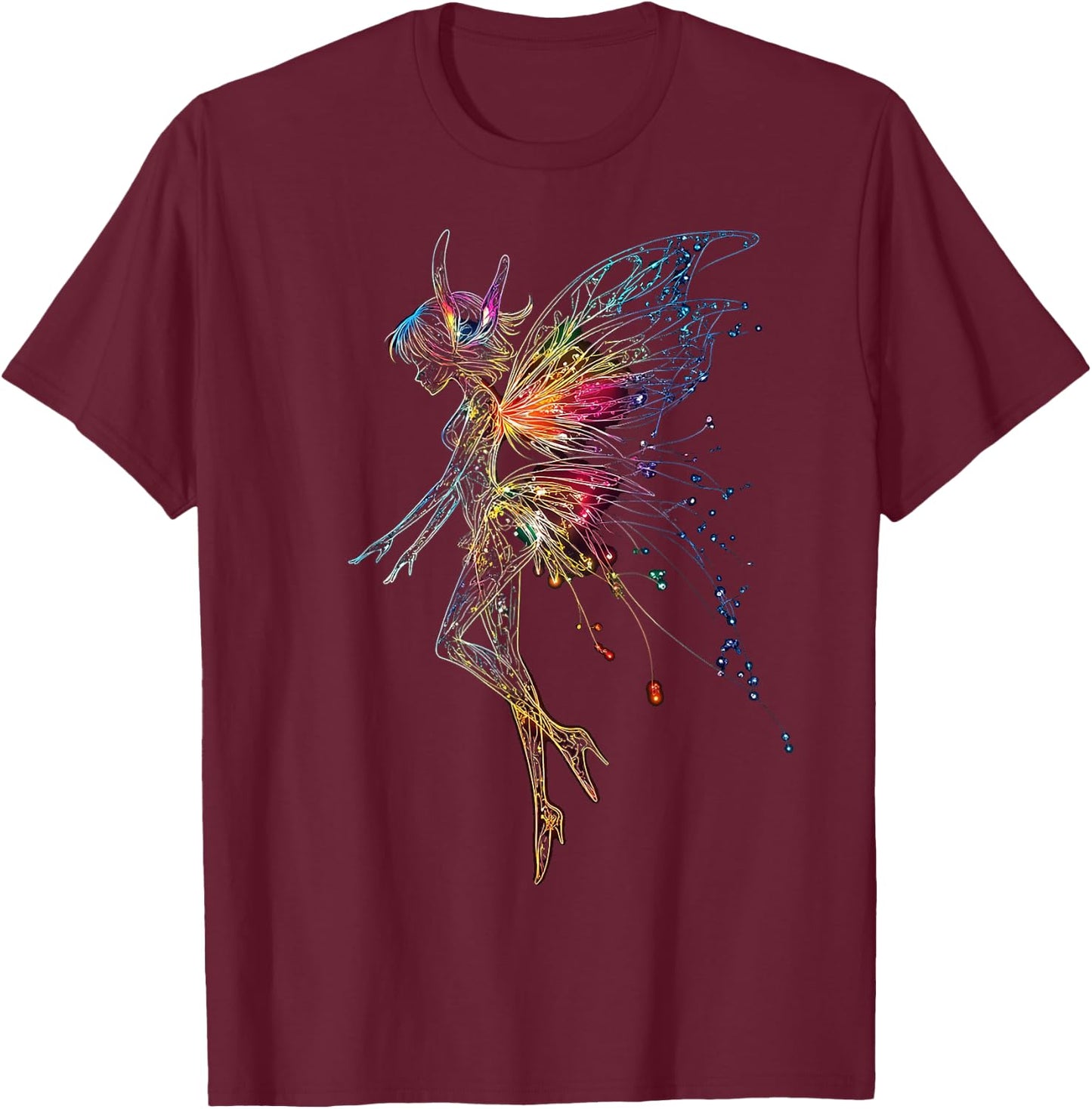 Fairy Mythical Graphic Fantasy Illustration Fairy , Black, S T-Shirt - T-Shirt | Maroon