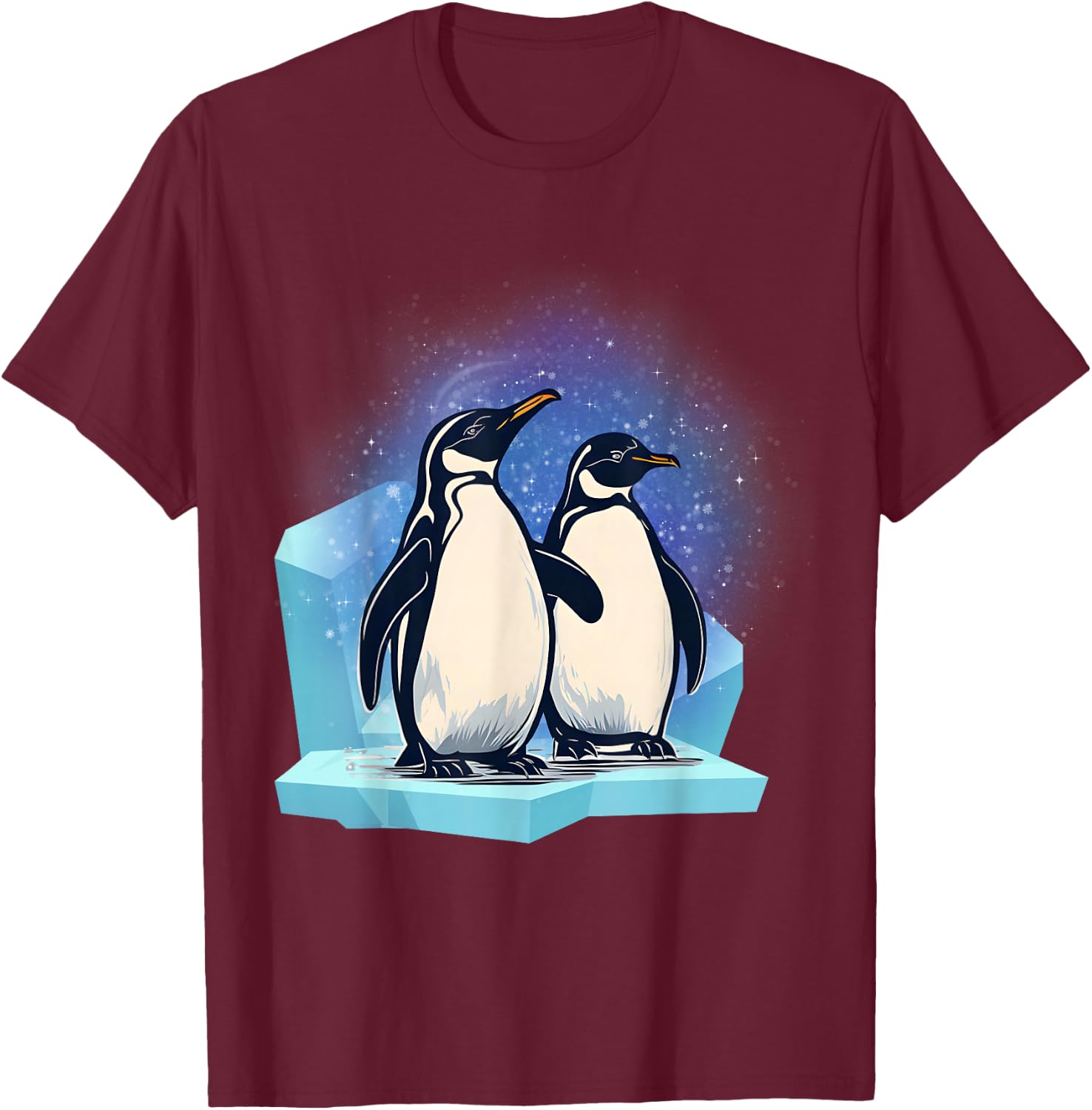 Penguins on the Ice Floe Two Penguins Cute Penguins T-Shirt - T-Shirt | Maroon