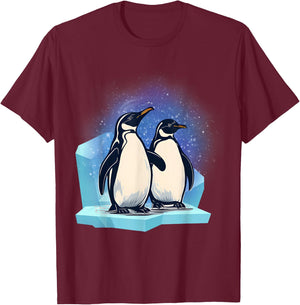 Penguins on the Ice Floe Two Penguins Cute Penguins T-Shirt - T-Shirt | Maroon