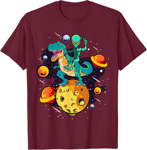 Alien Rides T-Rex - Dinosaurs From Outer Space T-Shirt - T-Shirt | Maroon