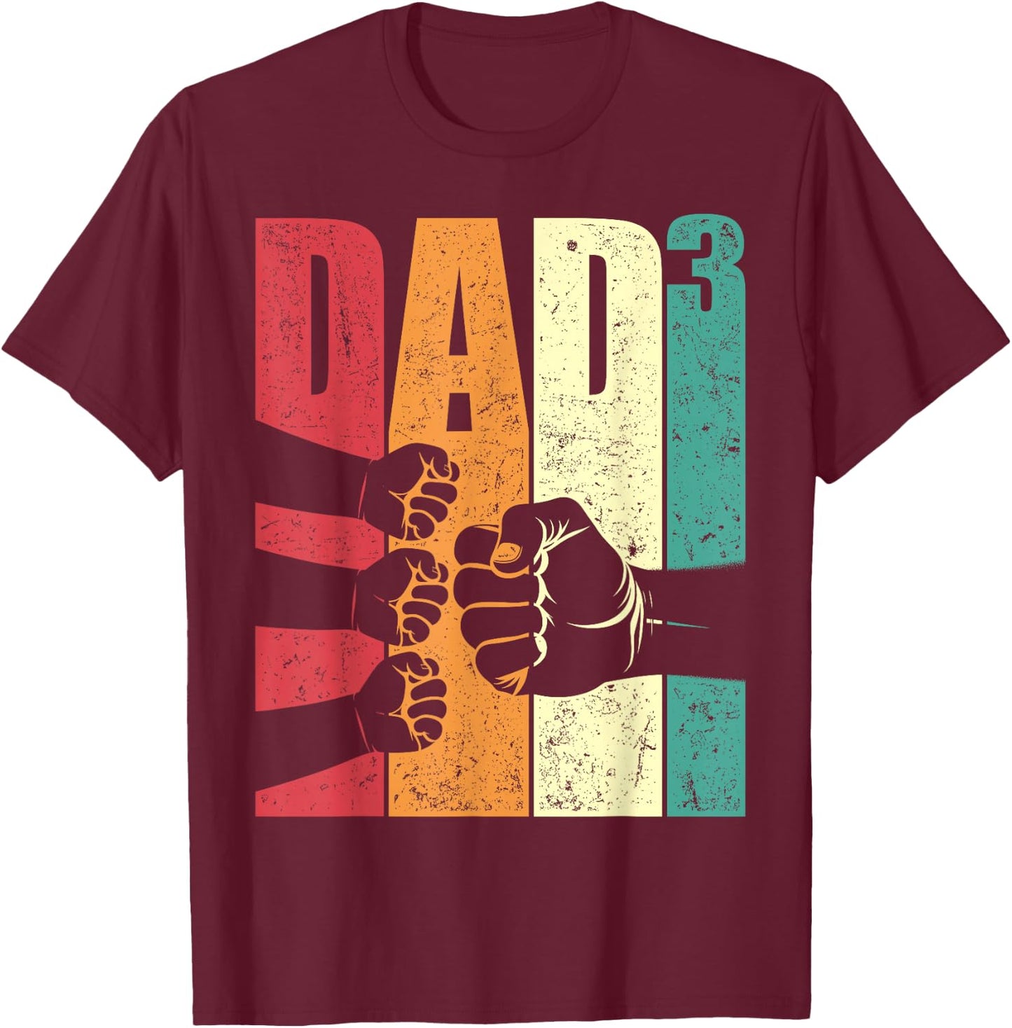 Dad Squared Retro Father of Three Kids Fist Bump Fathers Day T-Shirt - T-Shirt | Maroon