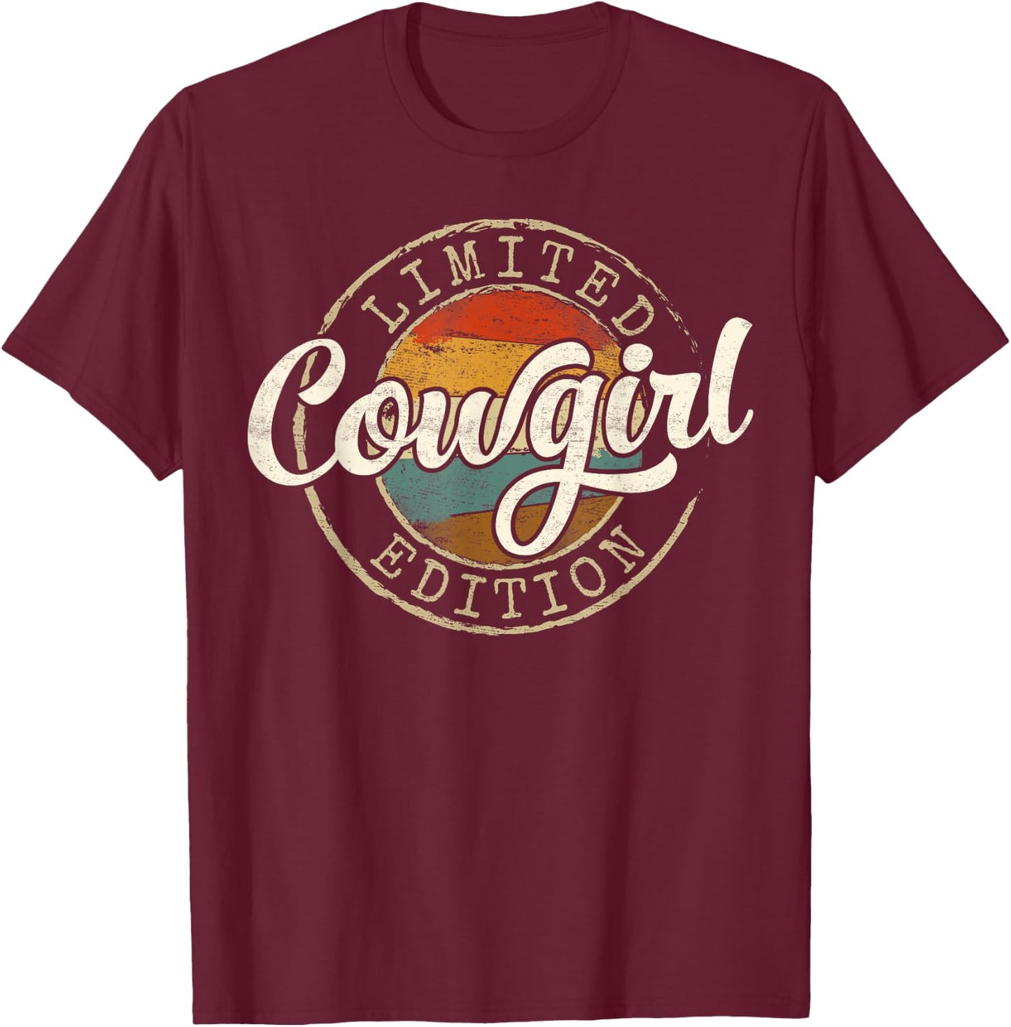 Cowgirl Limited Edition Vintage Stamp Western Rancher T-Shirt - T-Shirt | Maroon