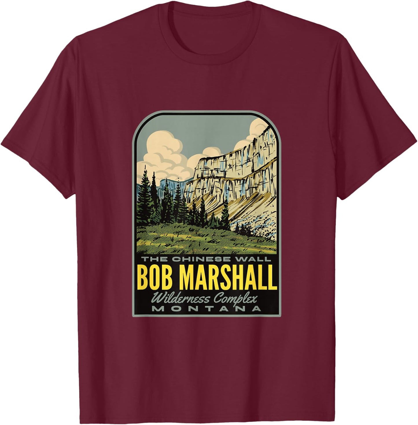 Bob Marshall Wilderness Montana T-Shirt - T-Shirt | Maroon