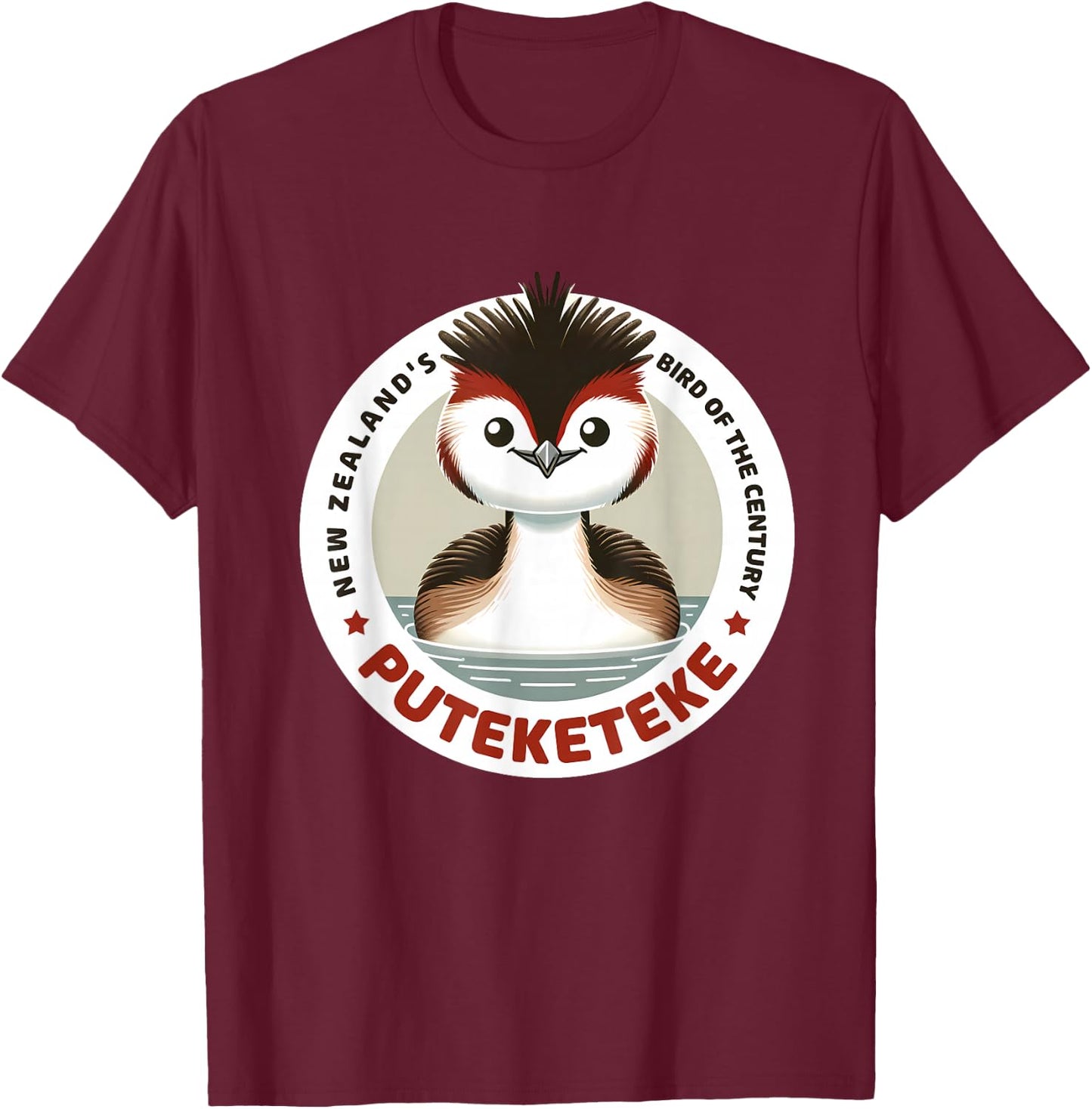 Puteketeke Bird New Zealand's Bird of the Century T-Shirt - T-Shirt | Maroon