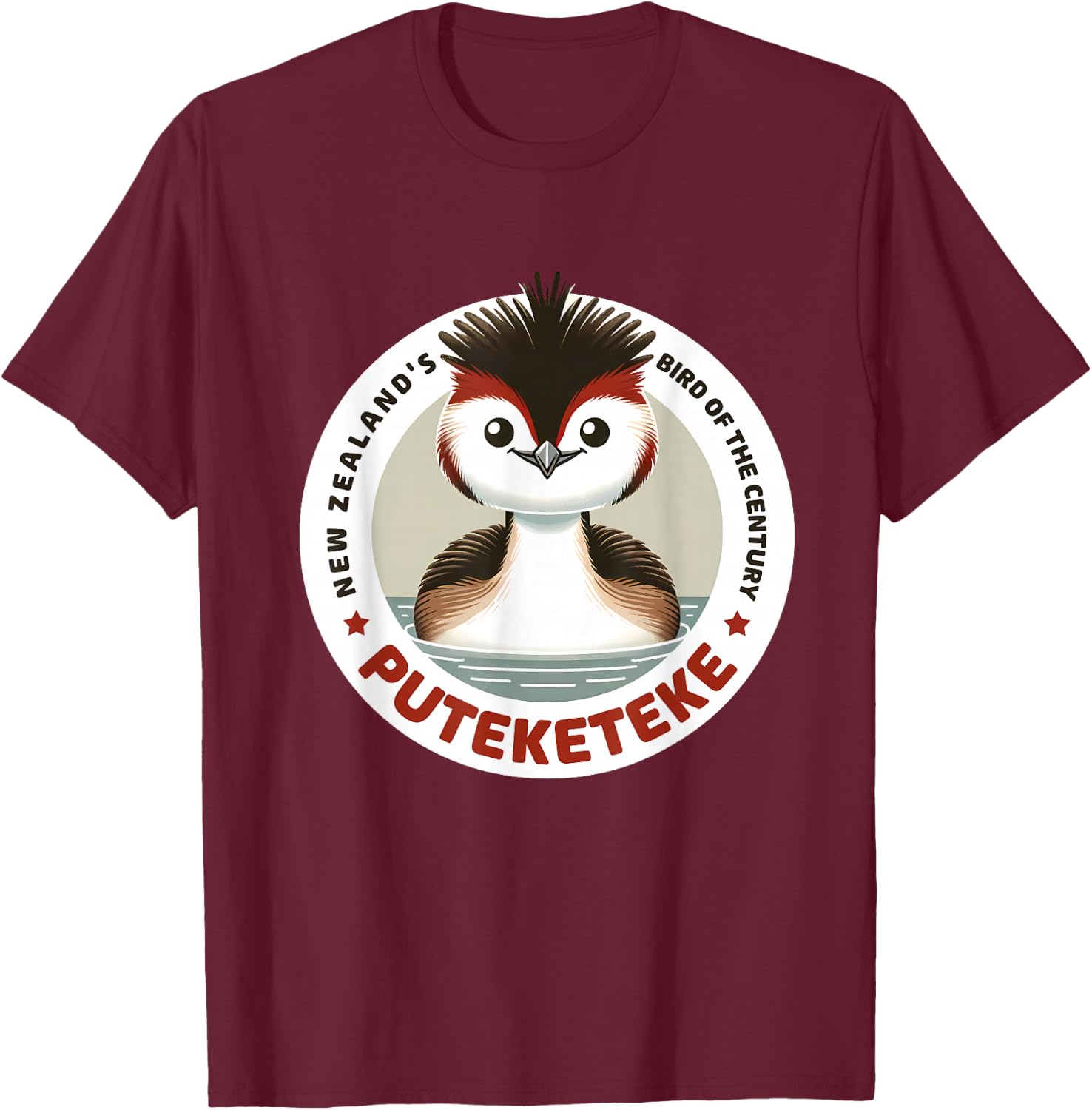 Puteketeke Bird New Zealand's Bird of the Century T-Shirt - T-Shirt | Maroon