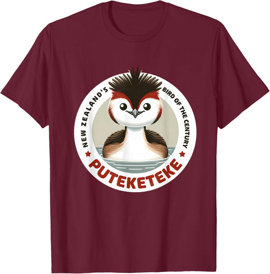 Puteketeke Bird New Zealand's Bird of the Century T-Shirt - T-Shirt | Maroon
