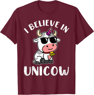 Believe In Unicow Funny Shirts Dairy Farmer Cattle Rancher T-Shirt - T-Shirt | Maroon