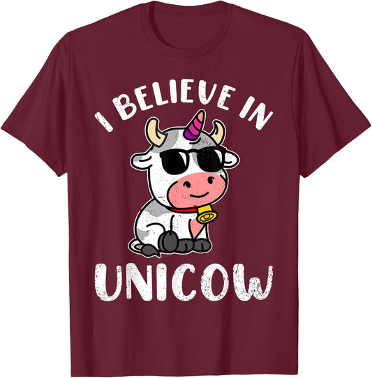 Believe In Unicow Funny Shirts Dairy Farmer Cattle Rancher T-Shirt - T-Shirt | Maroon