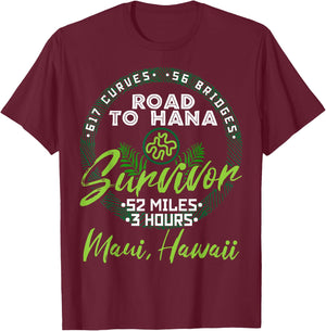 Road To Hana Survivor Curvy Palm Maui Hawaii Liebhaber T-Shirt - T-Shirt | Maroon