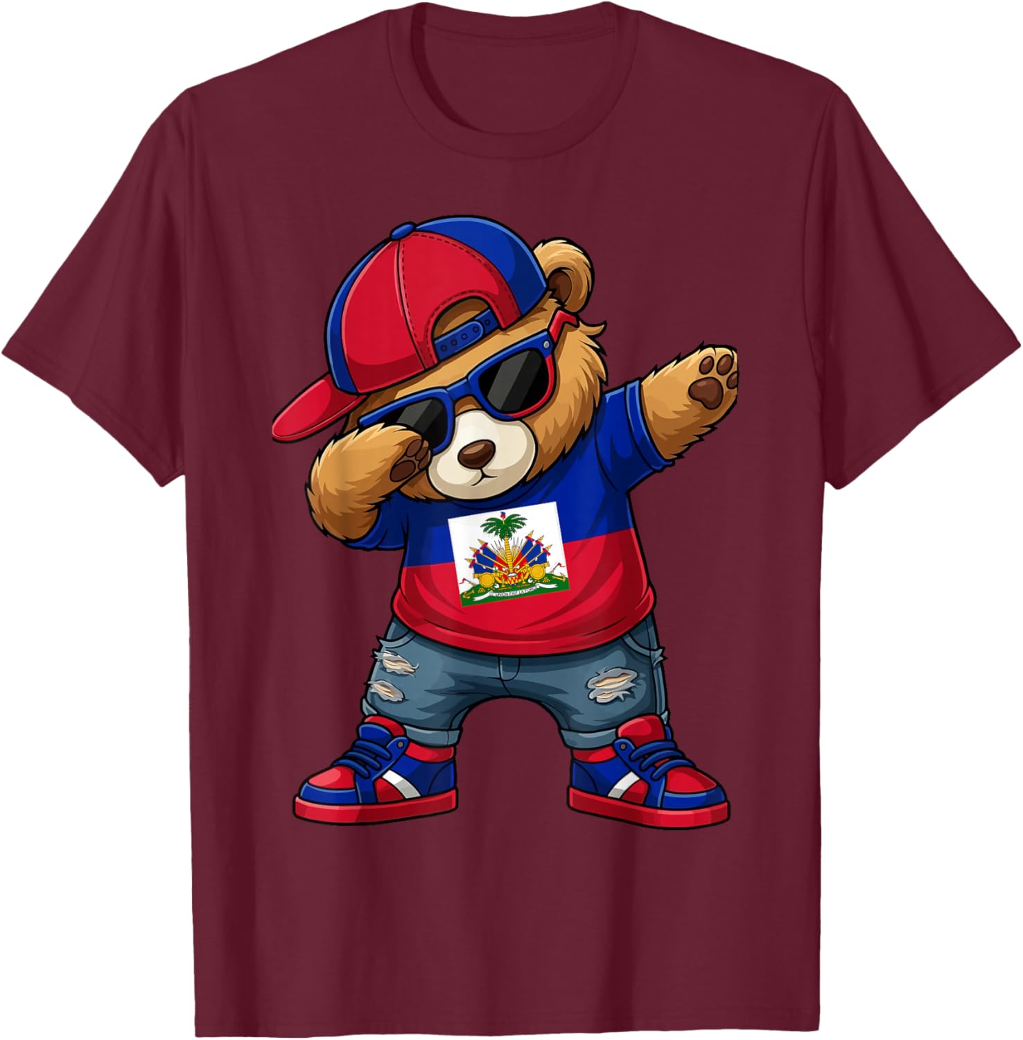 Ours Haïtien Patriotique Haïti Dab Garçons Enfants 2026 T-Shirt - T-Shirt | Maroon